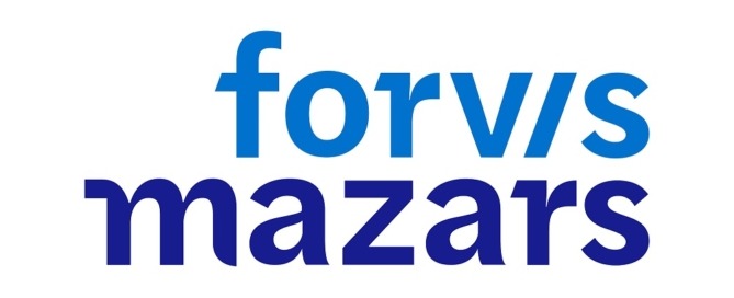 Forvis Mazars logo - dark blue 'mazars' and medium tone blue for 'forvis'
