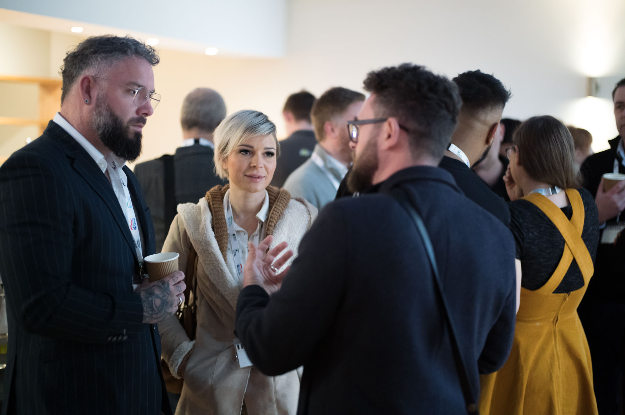 Business people making connections at a Chamber networking event